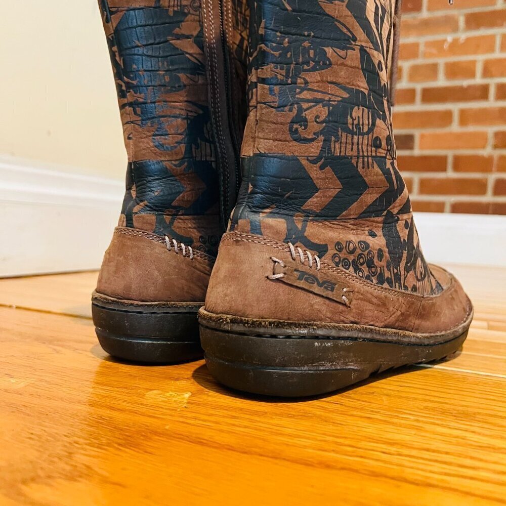 TEVA Kiru Brown Nubuck Leather Aztec Fleece Lined Mid Calf Boots Women's 8.5 - Picture 8 of 16